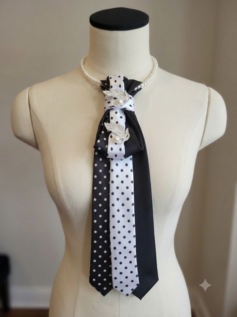 Black & White Polka Dot Satin Neck Tie Scarf